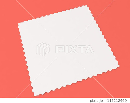 Postal paper white stamp on a red background. 3d render illustration. 112212469