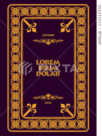 Gold ornament on dark background. Can be used as invitation card. Book cover. Vector illustration 112212542