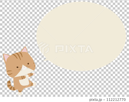 案内する茶トラ猫。吹き出し付き 112212770