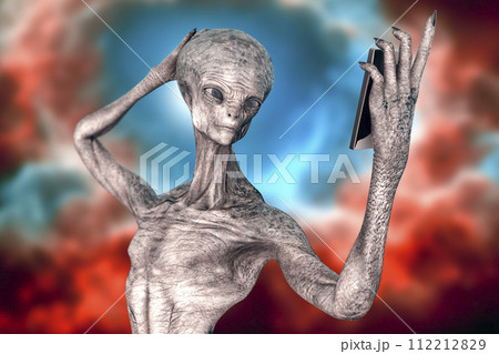 Humanoid alien makes selfie, illustration Humanoid alien makes selfie, illustration 112212829