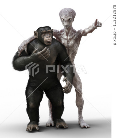 Humanoid alien and chimpanzee monkey Humanoid alien and chimpanzee monkey 112212878