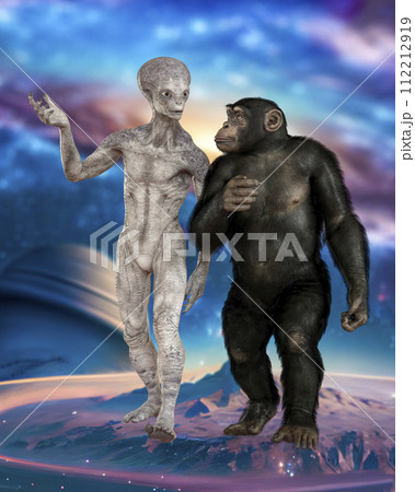 Humanoid alien and chimpanzee monkey 112212919