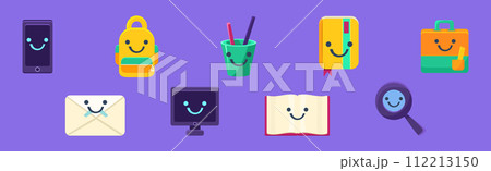 Cute School Supply Item with Smiling Face Vector Set 112213150