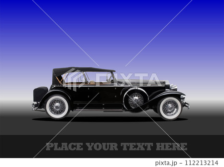 Luxury Old Black Car on black-blue background. Vector 3d illustration Luxury Old Black Car on black-blue background. Vector 3d illustration 112213214