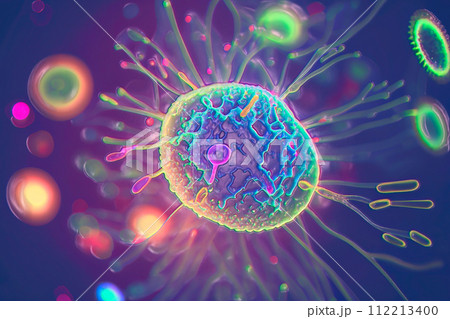 Beautiful microworld, microbes of different shapes, illustration 112213400