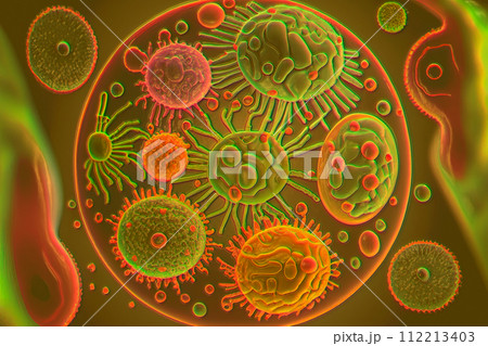 Beautiful microworld, microbes of different shapes, illustration 112213403
