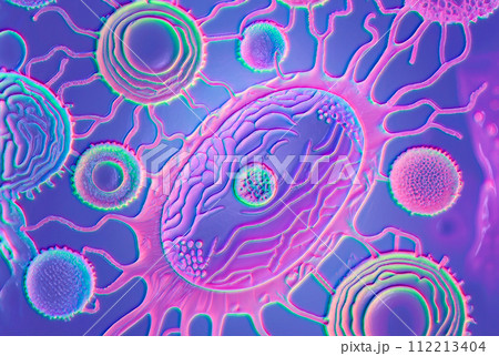 Beautiful microworld, microbes of different shapes, illustration 112213404