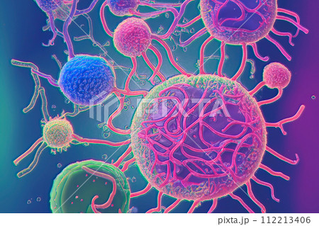 Beautiful microworld, microbes of different shapes, illustration 112213406