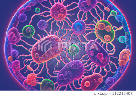 Beautiful microworld, microbes of different shapes, illustration 112213407
