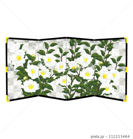 白い山茶花の銀屏風 白い山茶花の銀屏風 112213464