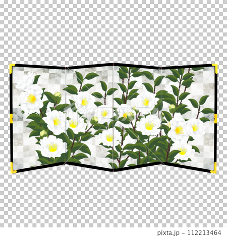 白い山茶花の銀屏風 白い山茶花の銀屏風 112213464