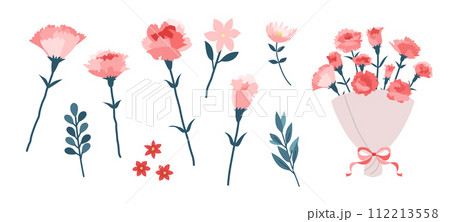 カーネーションのイラスト _ ベクター セット 花 花束 クリップアート  112213558