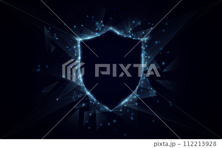 Security Shield concept. Shield and free space. Lines, triangles, low poly and wireframe. Illustration vector Security Shield concept. Shield and free space. Lines, triangles, low poly and wireframe. Illustration vector 112213928