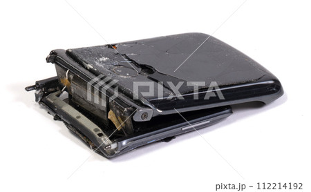 Broken display screen foldable smartphone on white background Broken display screen foldable smartphone on white background 112214192