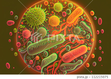 Beautiful microworld, microbes of different shapes, illustration 112215075