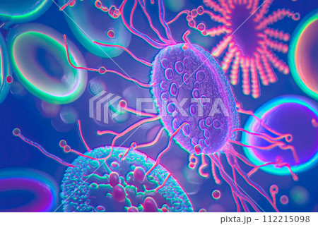 Beautiful microworld, microbes of different shapes, illustration 112215098