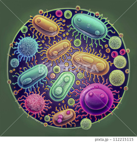 Beautiful microworld, microbes of different shapes, 3D illustration 112215115