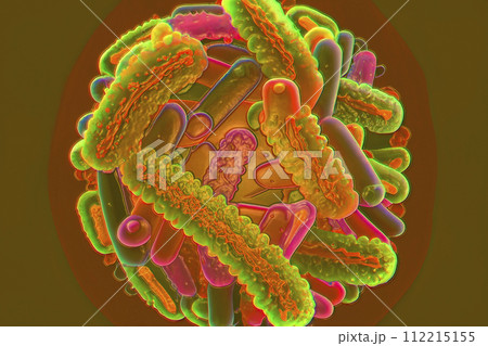Beautiful microworld, microbes of different shapes, 3D illustration Beautiful microworld, microbes of different shapes, 3D illustration 112215155