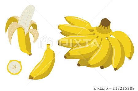 黄色いバナナの房とむいたベクターイラスト 112215288