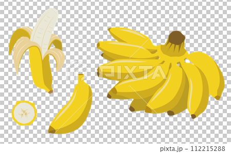 黄色いバナナの房とむいたベクターイラスト 112215288