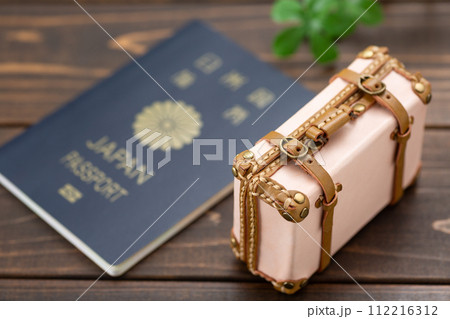 旅行鞄のトランクとパスポート 112216312