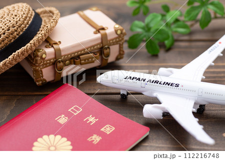 旅行鞄のトランクとパスポートと飛行機 旅行鞄のトランクとパスポートと飛行機 112216748