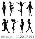 Women silhouette set. Isolated collection of girls in various poses, forms and positions. Active people. Jpeg Illustration 112217191