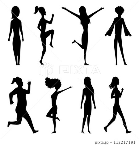 Women silhouette set. Isolated collection of girls in various poses, forms and positions. Active people. Jpeg Illustration Women silhouette set. Isolated collection of girls in various poses, forms and positions. Active people. Jpeg Illustration 112217191
