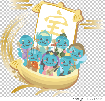 新年賀卡新年賀卡2025七福神寶船蛇年蛇年新年可愛簡約插畫素材 112217203