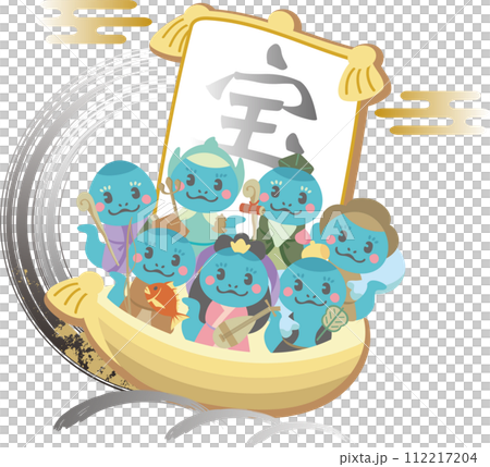 New Year's Card New Year's Card 2025 Seven Lucky Gods Treasure Ship Year of the Snake Snake Year of the Snake New Year Cute Simple Illustration Material 112217204