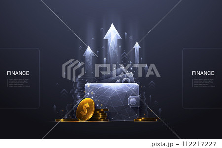 Revenue Increase. Wallet with a golden dollar coin and growth arrows 112217227
