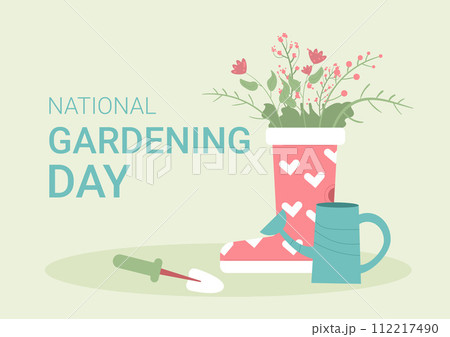 National gardening day horizontal background banner. with text card poster. Vector illustration National gardening day horizontal background banner. with text card poster. Vector illustration 112217490