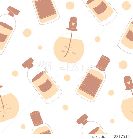 Perfumery seamless pattern. Fragrance endless background. Beauty and fashion cover. Vector 112217535