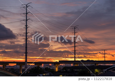 Scenic view of sunset cloudscape over Kuala Lumpur Malaysia urban city. 112217810