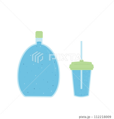 Bottle and lass of sparkling water isolated on white background. Fresh clean fizzy drink. Aqua healthy cold beverage. Stay hydrated. Vector flat illustration 112218009