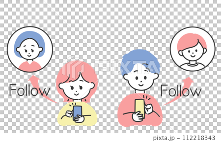 Illustration of men and women who follow on SNS 112218343