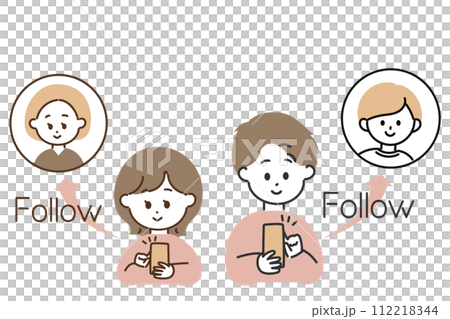 Illustration of men and women who follow on SNS 112218344
