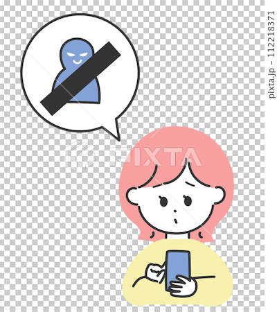 SNSで相手をブロックしている女性のイラスト SNSで相手をブロックしている女性のイラスト 112218371