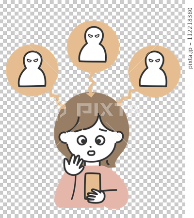 SNSで誹謗中傷を受けてショックを受ける女性 SNSで誹謗中傷を受けてショックを受ける女性 112218380