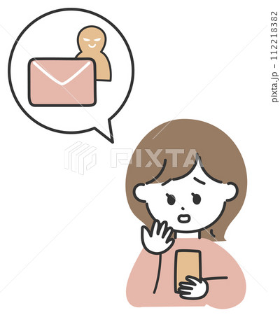 スマートフォンで勧誘メールに困っている女性 スマートフォンで勧誘メールに困っている女性 112218382