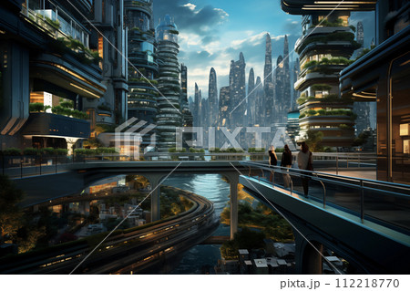 Skyscrapers in the future city. Hyper realistic illustration 112218770