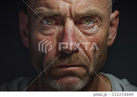 Portrait of an elderly man with a beard on a dark background. Hyper realistic illustration 112218800