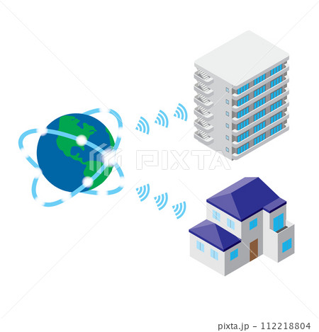 インターネットが集合住宅と戸建に繋がっているイメージイラスト 112218804