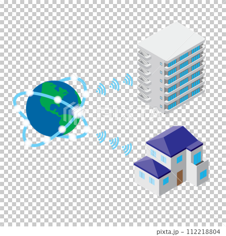 インターネットが集合住宅と戸建に繋がっているイメージイラスト 112218804