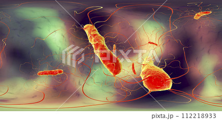 Clostridium difficile bacteria, 360 degree spherical panorama view 112218933