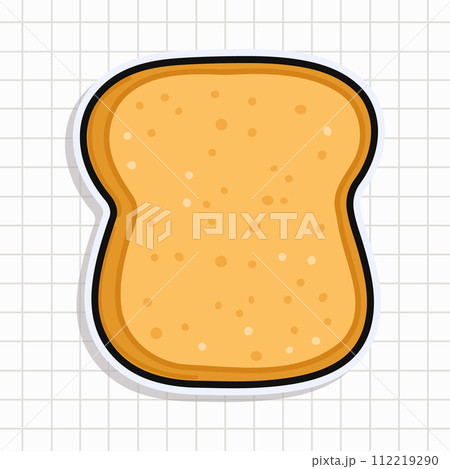 Cute funny Toast piece of bread sticker. Vector hand drawn cartoon kawaii character illustration icon. Isolated on background Toast piece of bread card character concept 112219290