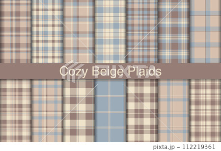 Cozy beige plaid bundles, textile design, checkered fabric pattern for shirt, dress, suit, wrapping paper print, invitation and gift card. 112219361