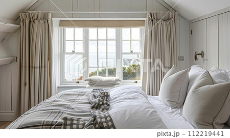 White coastal cottage bedroom decor, interior design and home decor, bed with elegant bedding and bespoke furniture, English country house and holiday rental White coastal cottage bedroom decor, interior design and home decor, bed with elegant bedding and bespoke furniture, English country house and holiday rental 112219441