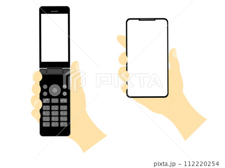 フィーチャーフォンを持つ手とスマートフォンを持つ手 112220254