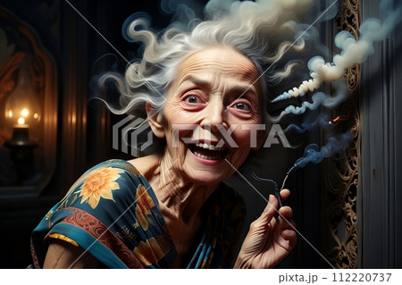 a sweet elderly adventurous woman started a fire in her house. 112220737